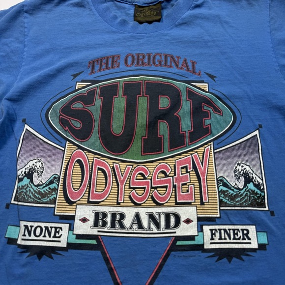 Vintage Surf Odyssey Shirt Mens Medium Blue Surf Graphic Tee 90s Retro - Picture 2 of 6